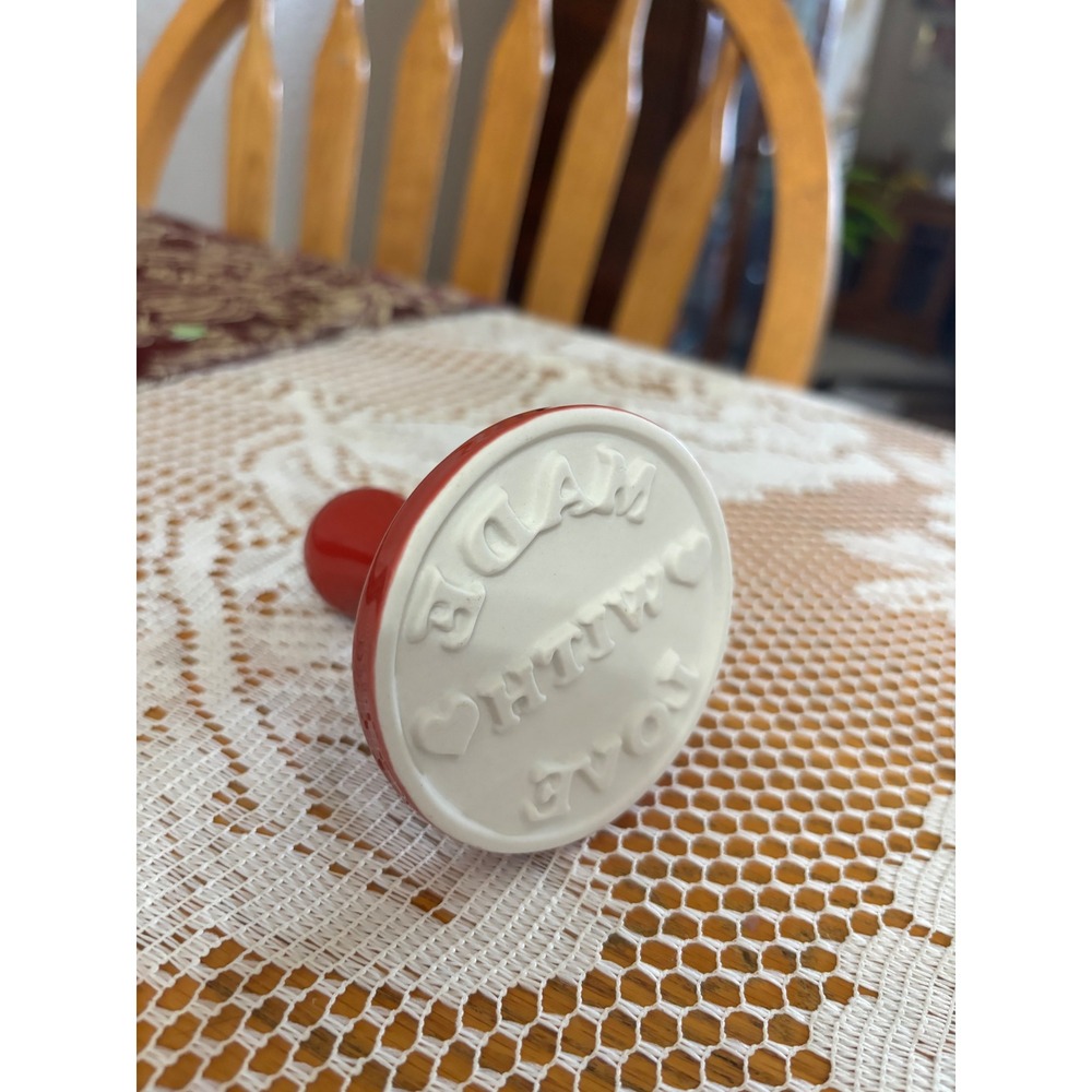 Ceramic Cookie Stamp Red White Made With Love Heart Design Handheld Press